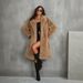 Women’s Longline Faux Fur Coat – Elegant & Warm Winter Coat With Blazer Collar, Plush Retro Style (Deep Purple, Pink, Khaki)_ecoleips.com