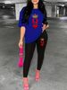 Women's Casual Loose And Fashionable Poker Card Q Crown Pattern Print Loose T-shirt+cropped Pants Two-piece Home Sportswear Daily Wear-429_ecoleips.com