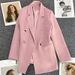 Women's Clothing Brown Women's Korean Style Suit Jacket Loose Straight Cut Elegant Slimming Petite Outerwear Spring Autumn_ecoleips.com