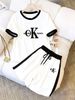 Women's Printed Short-Sleeve Tee & Shorts Set - Korean-Inspired Slim Fit Outfit For Summer-12_ecoleips.com