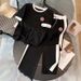 Women's Casual Sporty Two-Piece Set Short Sleeve Top Comfortable Pants Black White -AS_ecoleips.com