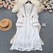 Bohemian Vacation Dress – Flowy A-Line Midi Dress With Tie Waist & Fringe Detail (Beige/Burgundy/White/Black, One Size)_ecoleips.com