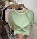 Summer Women's Basic French Color Block Top round Neck Short Sleeve Thin Ice Silk Simple Design for Casual Wear_ecoleips.com