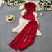 Women's Clothing Elegant Red Ribbon Slimming Dress For Women Sophisticated High-End Tailored Collar Spring Commuting Stylish Set_ecoleips.com