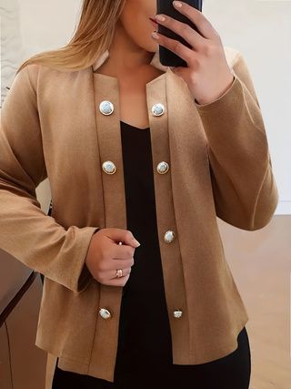 Womens Lightweight Polyester Fiber Faux Suede Linen Casual Jacket – Machine Washable Spring/Autumn Outerwear/Top._ecoleips.com
