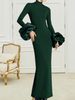 Elegant Stand Collar Long Sleeve Party Dress – Slim Fit Formal Gown For Women (Black/Navy/Deep Green/Rose Red, Sizes S-XL, Custom Colors Available)_ecoleips.com