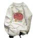 Retro Hong Kong Style Women's Sweatshirt round Neck Fleece Lined Thickened Autumn Winter Loose Fitting Heavyweight Top_ecoleips.com