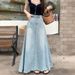 High-Waisted Slimming Denim Midi Skirt Korean Style Washed Frayed A-Line Long Skirt for Women Summer 2026 Versatile_ecoleips.com