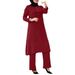 New Muslim Women's Round Neck Placket Puff Sleeve Shirt Side Seam Decorative Wooden Button Fashion Casual Set_ecoleips.com