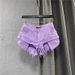 2025s 2025 New Summer Fashion Personality Fruit Green Denim Women's Sexy Low Waist Wide Leg A-line Shorts_ecoleips.com