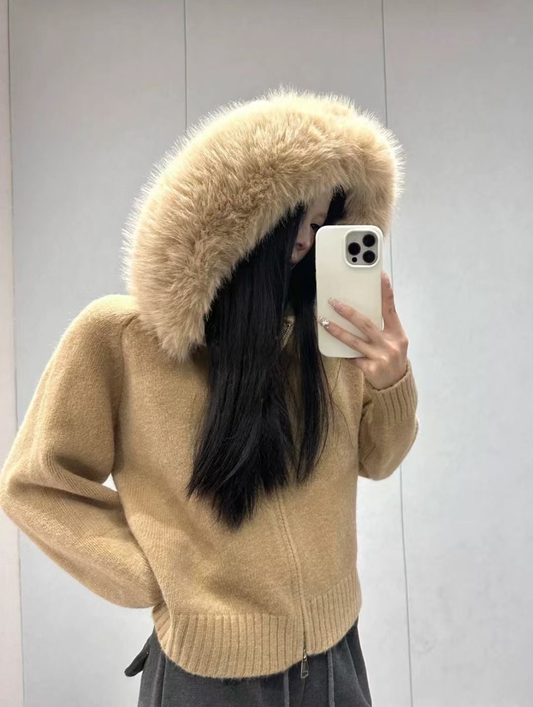 Korean Retro Women's Knitted Cardigan Long Sleeved Fur Collar Hooded Sweater Jacket Loose Casual Versatile Autumn Winter Top_ecoleips.com