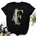 European And American Cross-border Foreign Trade Wholesale Women's Floral Letter Print Round Neck Plus-size Short-sleeve_ecoleips.com