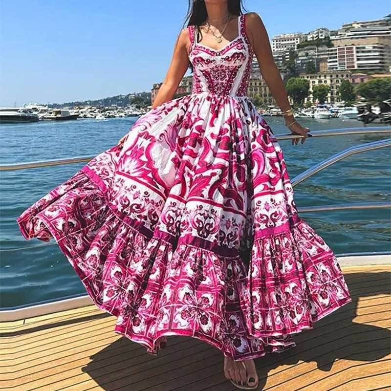 Women's Bohemian Style Printed Dress Spring New Arrival European And American Full Skirt Suspender Clothing for Women_ecoleips.com