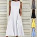 Women's Clothing Cotton And Linen Large Size Long Skirt Sleeveless A Line Dress_ecoleips.com