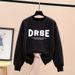 Women's round Neck Long Sleeve Sweatshirt Fleece Lined Thickened Korean Style Letter Design Versatile Tops for Spring Autumn Winter_ecoleips.com