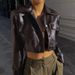 European American Hot Girl Motorcycle With Turn-down Collar And Button Closure, Women's Autumn Sexy Crop Top, Street_ecoleips.com