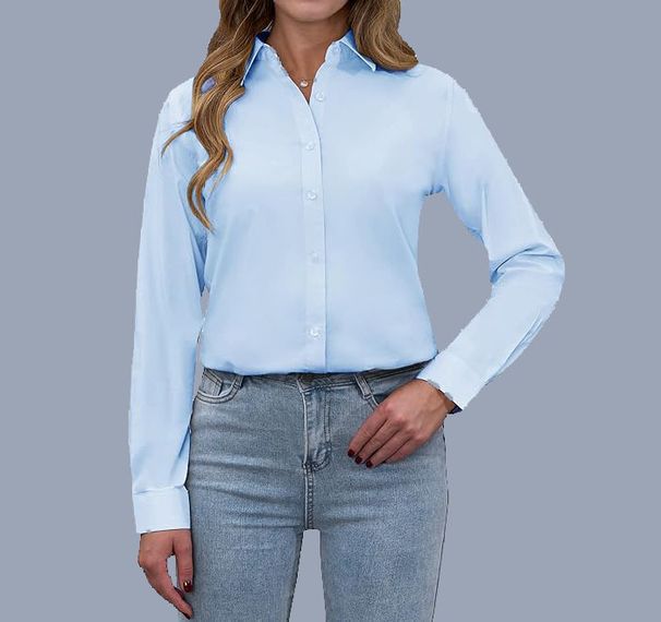 Women's Clothing Large Size Foreign Trade Polo Collar Women's Shirt Loose Fashion Temperament Solid Color_ecoleips.com