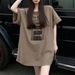 Women's Mid Length T-Shirt Summer Style Letter Print Short Sleeved Trendy Base Layer Top Loose Fit Half Sleeve_ecoleips.com
