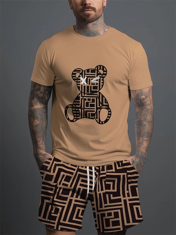 Women's Clothing Men's 3d Bear Print Short Sleeved T Shirt Suit Sports Oversized Tops Casual Loose Outdoor Summer Style_ecoleips.com