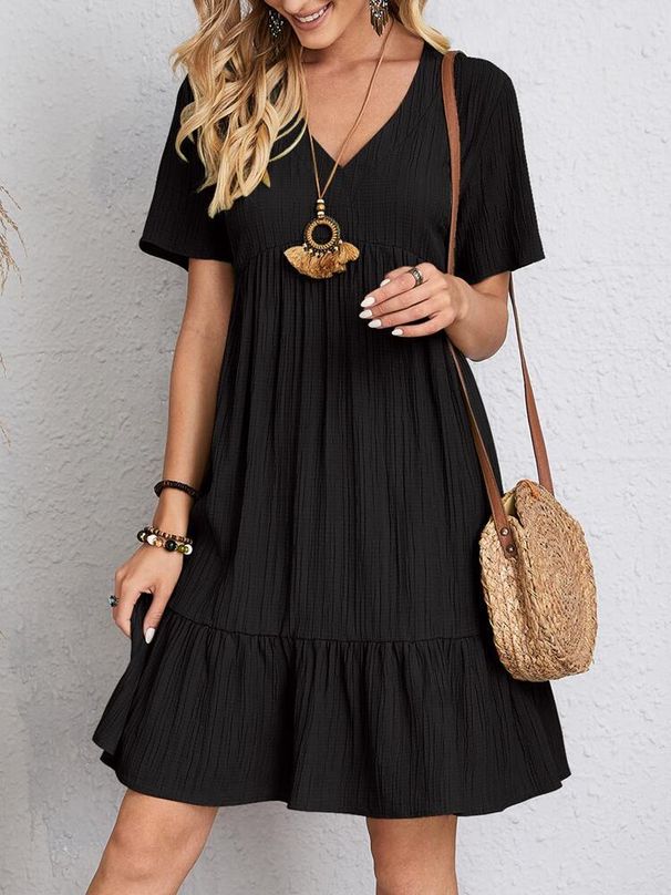 Women's Summer Bestseller: Loose-Fitting, Casual Short-Sleeved, Waist-Tightening, Flowing Dress_ecoleips.com