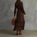 2026 Spring European American Cross-Border Bohemian Style Irregular Dress With Long Sleeves, V-Neck, And Lace Trim_ecoleips.com
