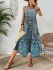 Summer Print Crew-neck Sleeveless Dress For Women Suitable For Casual Or Beach Wear For Holiday And Long Holiday_ecoleips.com