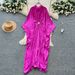 Women's Resort Print Patchwork Maxi Dress – Elegant A-Line Wrap Dress With Floral Design (One Size Fits Most)_ecoleips.com