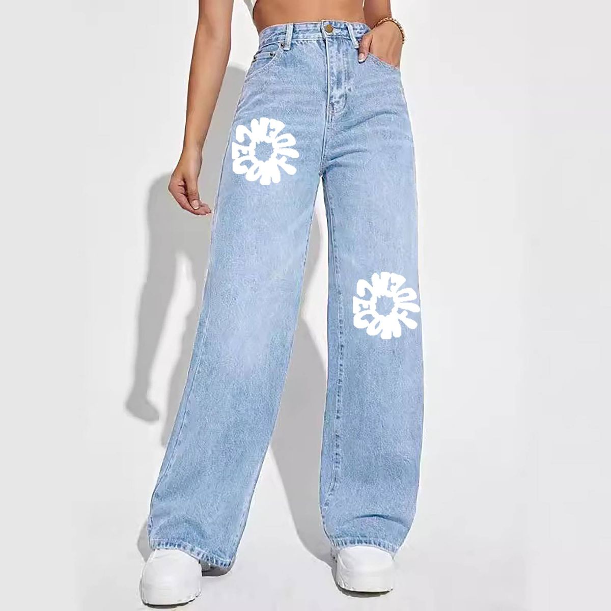 Women's Clothing Jeans Women's High Waist Slim Straight Denim Trousers_ecoleips.com