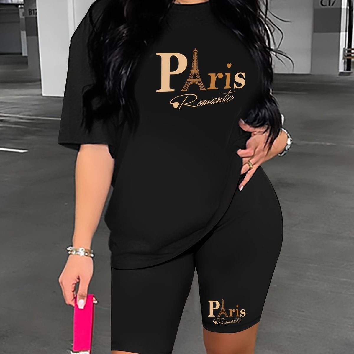 Summer Women's Casual Fashion Paris Letter Print Loose T-shirt+shorts Two-piece Sportswear Suitable For Daily Wear-48_ecoleips.com