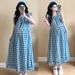 Real Shot In Stock Maternity Summer Sweet Korean Style Ruffled Skirt Flutter Sleeve Plaid Cotton Round Neck Dress_ecoleips.com