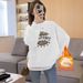 Women's round Neck Fleece Lined Thick Sweatshirt Jacket Autumn Winter 2023 High End Petite American Style Loose Top_ecoleips.com