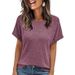 Women's Solid Color Crew Neck Short Sleeve T-Shirt Versatile Color Palette Ribbed Casual Top Summer Hot Selling_ecoleips.com