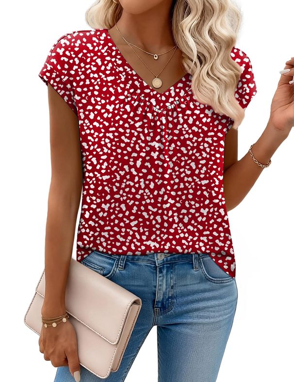 Zeagoo Womens Tops Short Sleeve V Neck Shirts Summer Dressy Casual Business Clothes Work Blouses Fashion Clothing Outfits_ecoleips.com