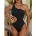 Swimwear Wrinkled Fabric Sexy One Piece One Shoulder Bikini Swimwear Women Bikini_ecoleips.com