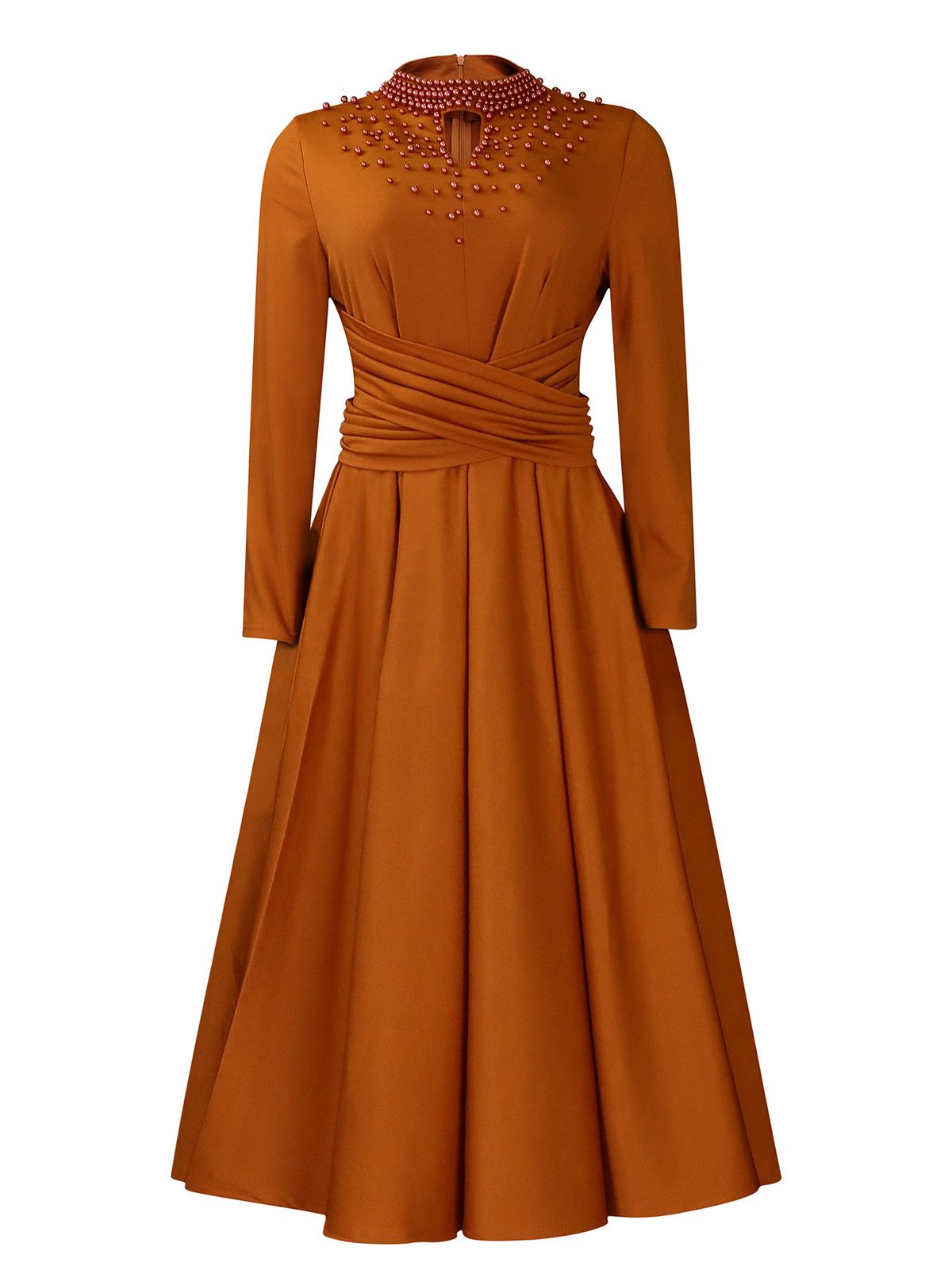 Women's Clothing Elegant Commuter High Neck Long Sleeve Elegant High-Neck Long-Sleeve A-Line Dress | Timeless Office Dress In Luxe Colors_ecoleips.com
