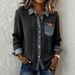 Women's Knitted Patchwork Denim Shirt Long Sleeved Cardigan Coat Autumn Winter Fashionable Versatile American Style_ecoleips.com