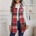 Women's Checkered Vest Coat - Oversized Plaid Open Front Blazer For Fall & Winter (Black/White, Red, Pink, Green)_ecoleips.com