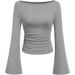 Women's Clothing Slim Fit Solid Color Boat Neck T-Shirt For Women European American Style Long Sleeve Trumpet Sleeve Pleated Slimming Top For Autumn_ecoleips.com