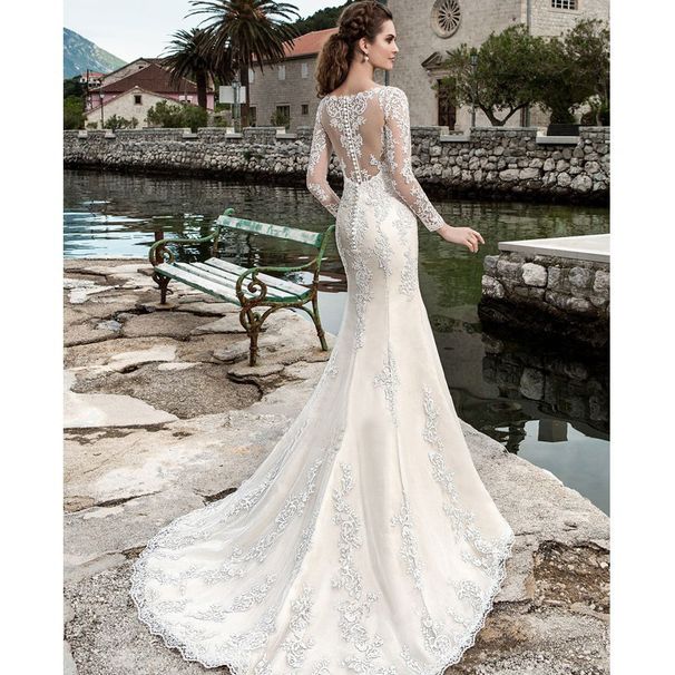 Women's Clothing New Bride Main Wedding Dress Small Tail Lace Long Sleeve Backless Forest Retro Wedding Dress_ecoleips.com