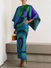 Women's European American Style Printed Shawl Back Slit Two Piece Dress Set Cross Border Positioning Independent Website_ecoleips.com