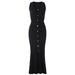 Women's Clothing Summer New Nanyou High Quality Sleeveless Metal Button Hip Wrapped Ins Knitted Dress_ecoleips.com