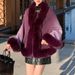 Women's Clothing New rex rabbit fur collar gradien autumn and winter shawl cape large size women's knitted cardigan jacket_ecoleips.com
