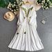 Women's French Retro Style Embroidery round Neck Dress Sweet Gentle Elegant Long Skirt Summer Fashion_ecoleips.com