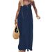 Women's New Style Long Dress American Temperament Backless Loose Fit Solid Color Ladies' Suspender Dress_ecoleips.com