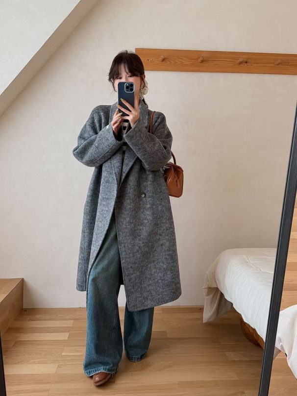 Luxury Alpaca Wool Blend Coat – Korean-Style Oversized Double-Faced Wool Trench Coat For Women In Grey, Beige, Light Oat & More (Petite & Tall Sizes)_ecoleips.com
