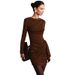 Pleated Ribbon Mini Dress – Long Sleeve Bodycon High Waist Dress In Black & Coffee_ecoleips.com