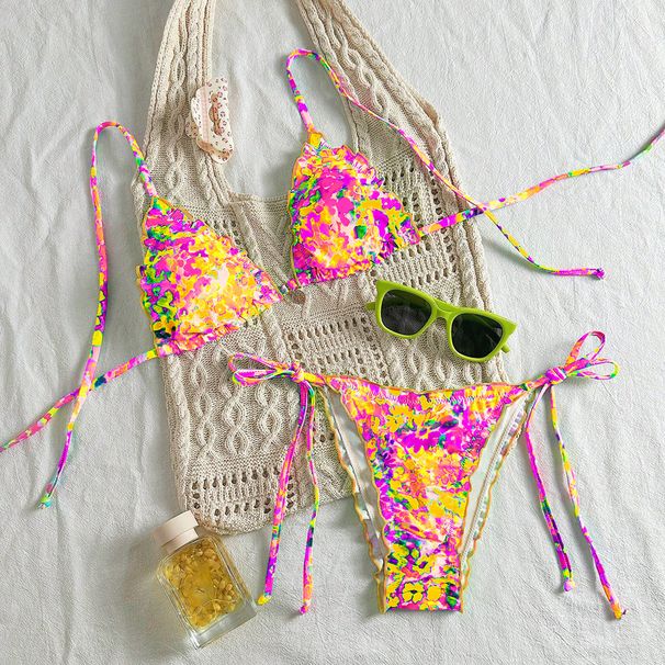 Women's Halter Neck Bathing Suit 2025 Beach Outfit With Colorful Ruffled Trim Swimwear_ecoleips.com
