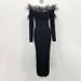New Women's Pin Bead Hip Sexy One-shoulder Feather Dress Dress Dress_ecoleips.com
