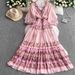 Women's Clothing Retro Elegant Ruffled V Neck Lantern Sleeve Dress For Women Summer Waist Slimming Print Long Skirt_ecoleips.com