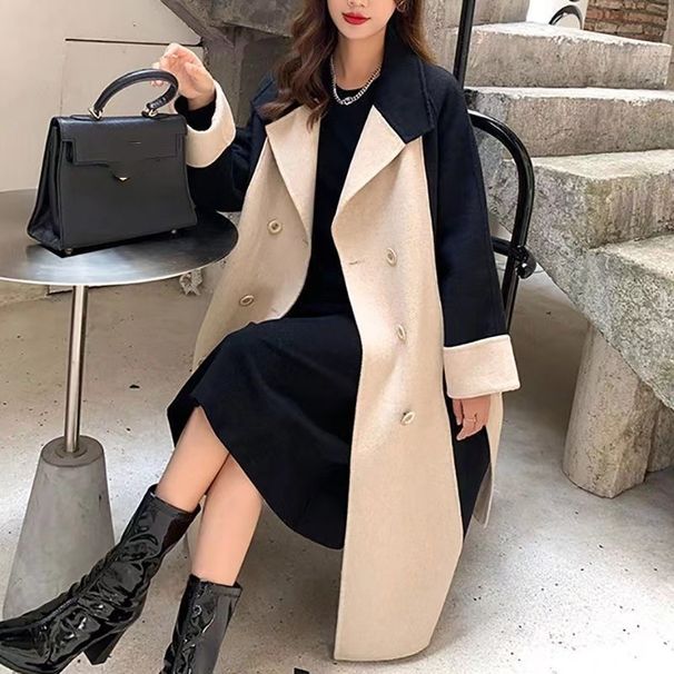 "Trendy Wool-Like Trench Coat For Women – Mid-Length Polyester Blend Overcoat With Polo Collar, Slim-Fit & Versatile (Multiple Colors)"_ecoleips.com